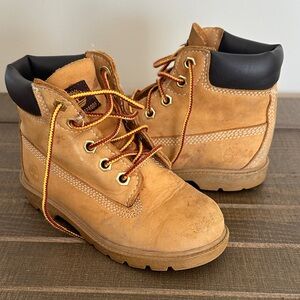Timberland 6” Waterproof Tan Leather Boots with Red and Yellow Laces